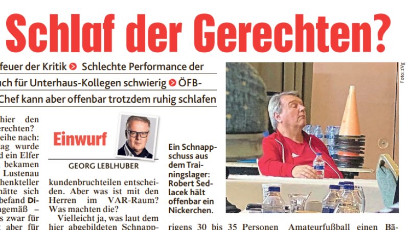 Ausschnitt Kronen Zeitung: "Der Schlaf der Gerechten?"