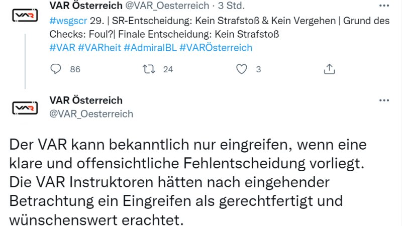 Via Twitter meldeten sich die VAR-Verantwortlichen zu Wort und gestehen den Fehler ein.