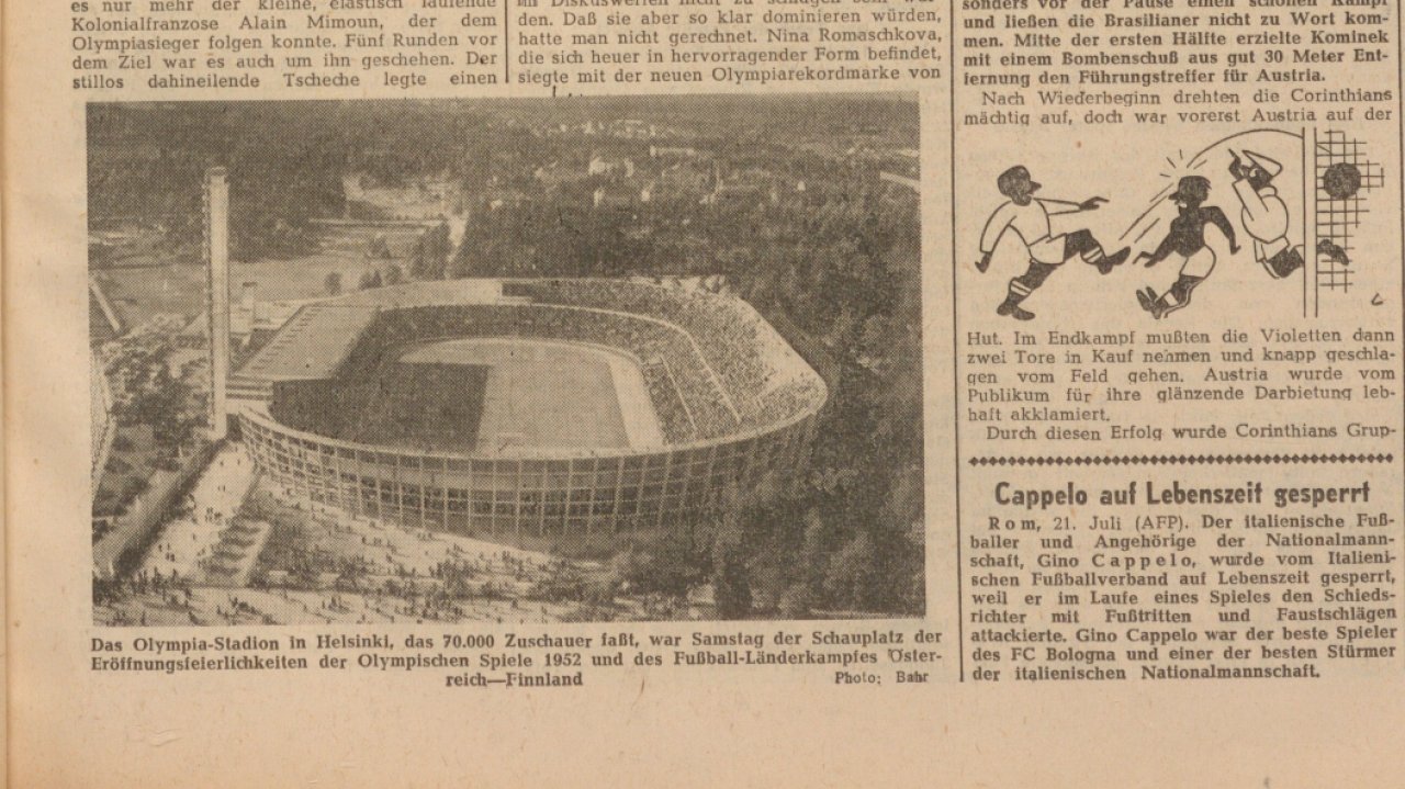 Das Olympiastadion der Spiele in Helsinki 1952